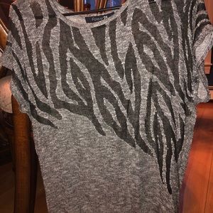 Gray with black sheer zebra strips short sleeve top. Brand: Forever 21. Size: S
